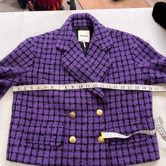 Sandro Simona Tweed Blazer Purple Black 34/XS/2 - Picture 7 of 10